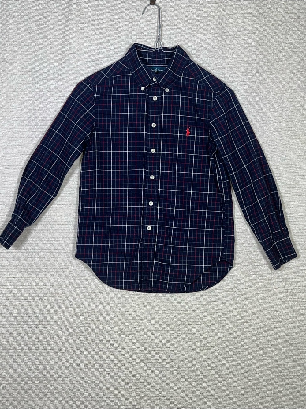 Ralph Lauren Boy’s Size 8 Navy Blue Plaid Button-Down Shirt - Picture 4 of 5